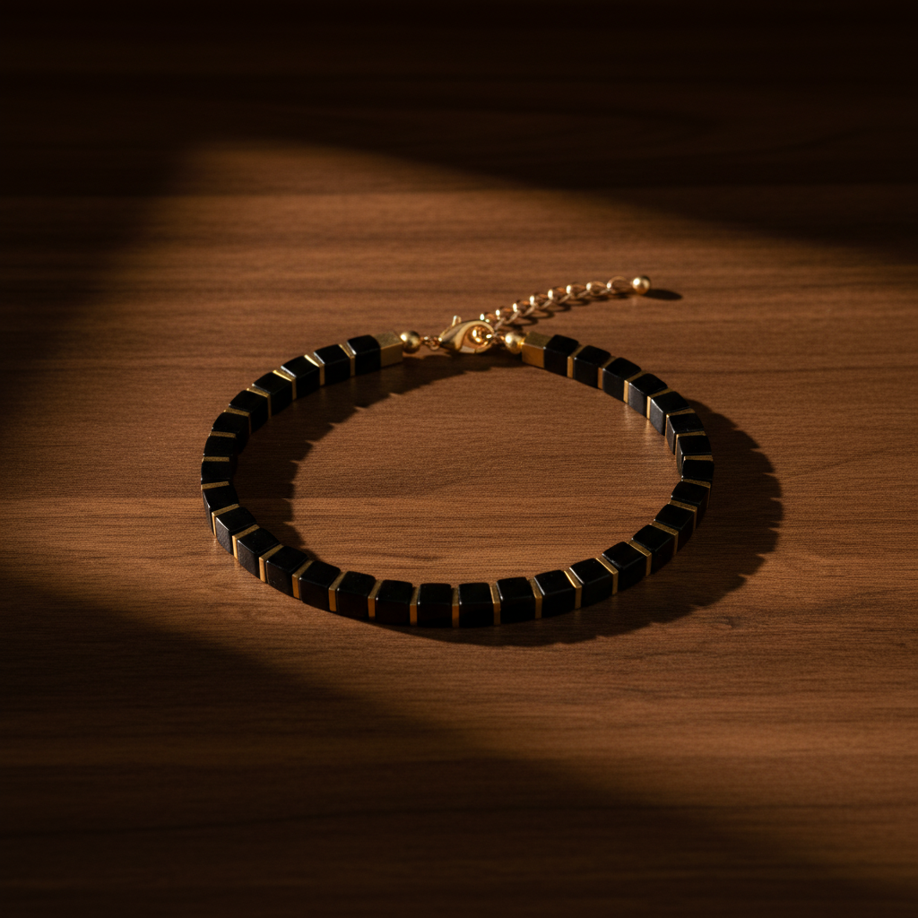 Black Gold Bracelet Flat Lay