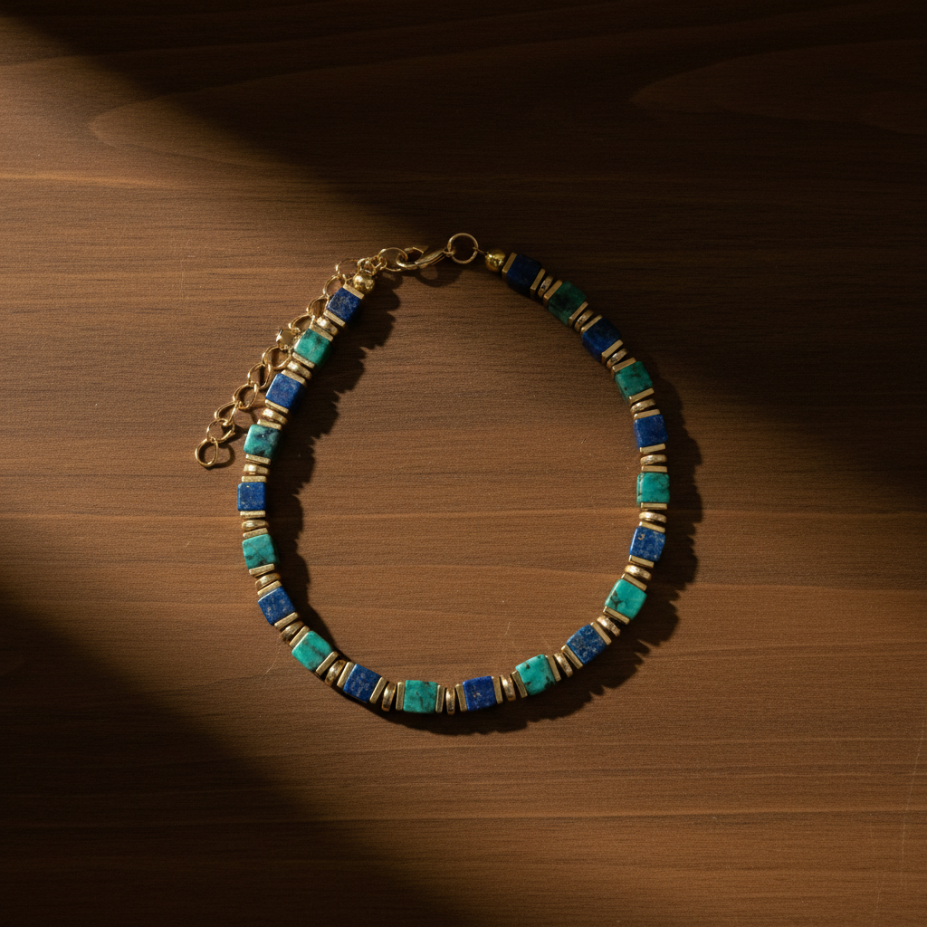 Turquoise Lapis Bracelet Flat Lay